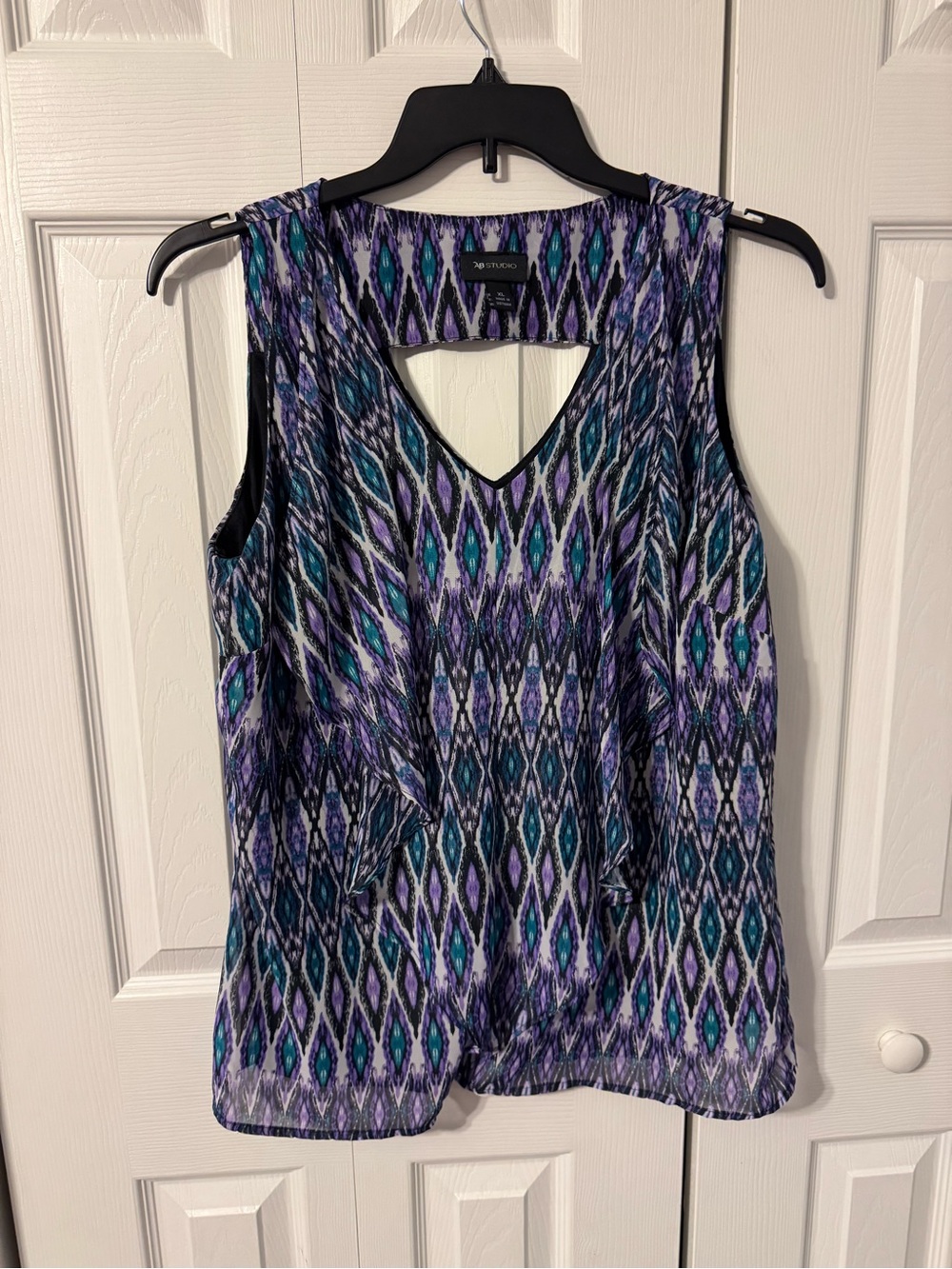 AB Studio Purple Teal and Black Printed Sleeveless Blouse